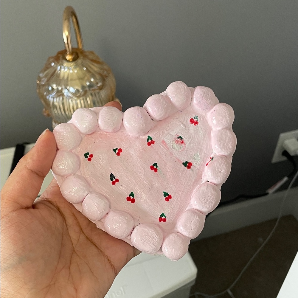 Handmade clay Pink Heart Shaped jewellery Dish